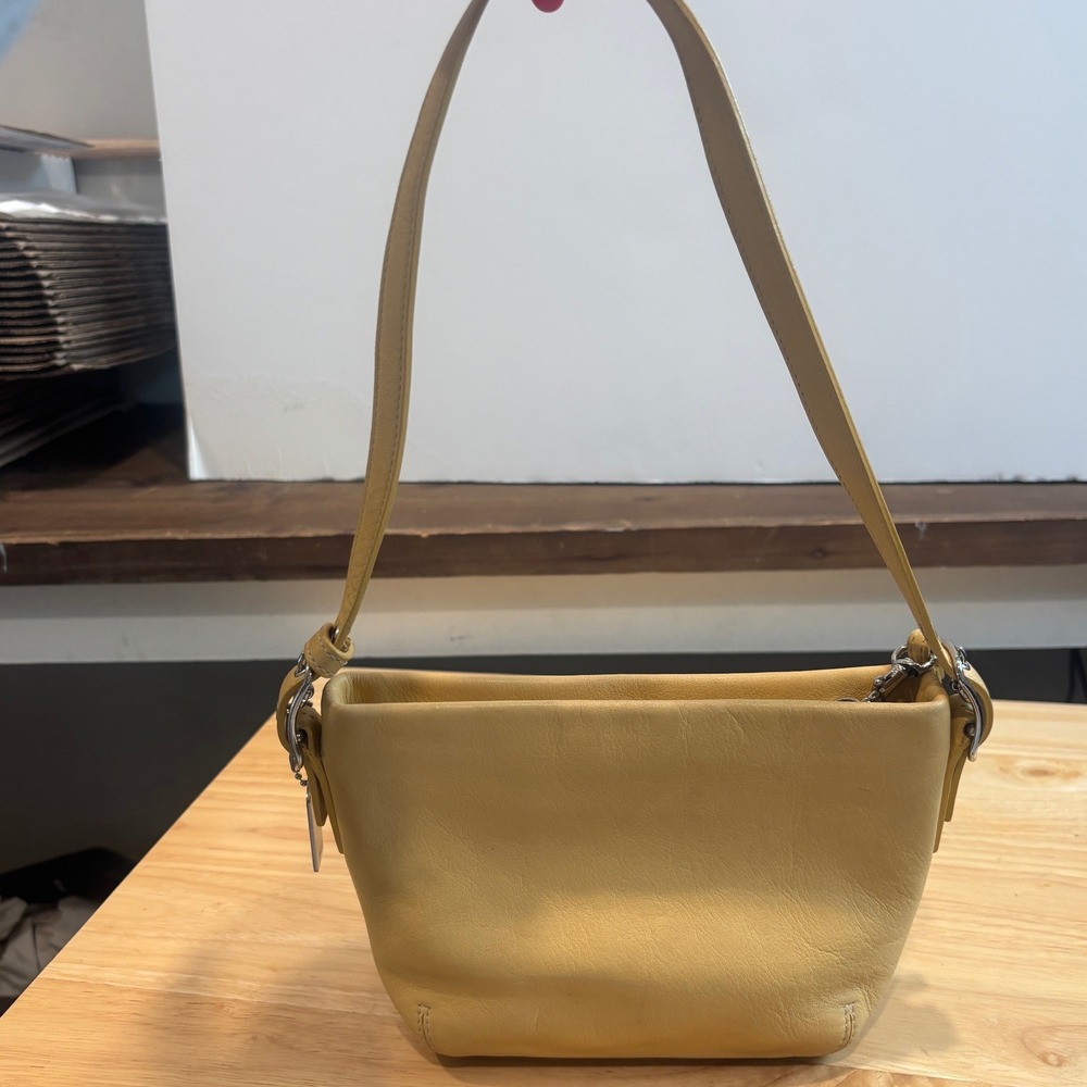 Coach Yellow Leather Shoulder Bag Small Zip Top Handbag Signature Lining